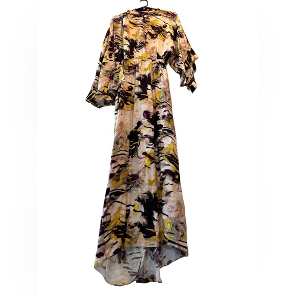 Zara High Neck Long Sleeve Printed Marble Asymmetrical Maxi Dress Size Medium - Picture 4 of 11